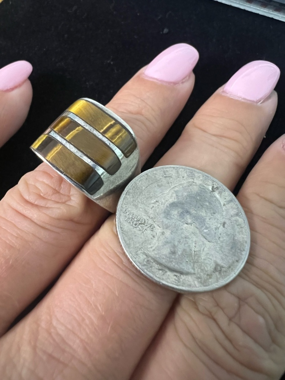 TAXCO 925 STERLING SILVER TIGERS EYE INLAY RING. SOLID - Picture 7 of 8